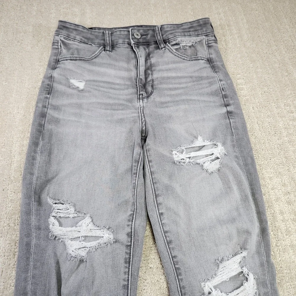American Eagle Jeans Women 6 Short Super Hi Rise Jegging Stretch Distressed Gray